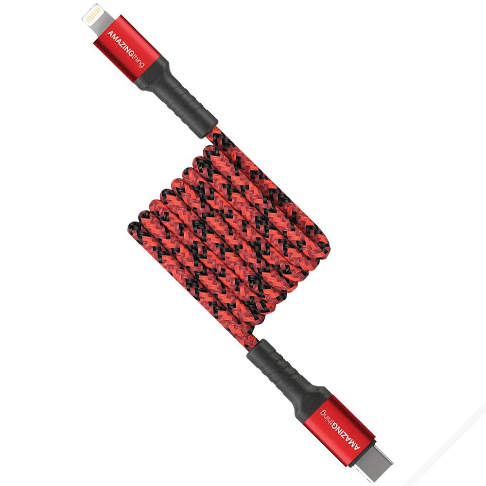 AMAZINGthing Amazing Thing Supreme Link USB-C to Lightning Cable [MFi certified] Fast Charge Type-C 1.2m Strong Dupont Kevlar 50 KG resistance 50000 Bend test 3.0A 20AWG for iPhone, iPad, iPod – Red