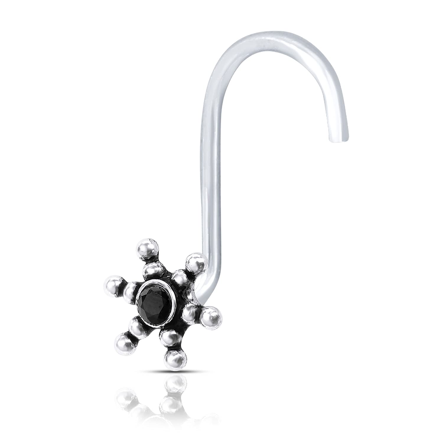 NEMICHAND JEWELS 925 Sterling Silver Oxidized Nose Ring/Pin for Women - Elegant Traditional Indian Jewelry (B0973GX9CC) Amazon Price History, Amazon Price Tracker