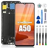 EFAITHLIFE Bildschirmersatz für Samsung Galaxy A50, mit Rahmen A505F A505FN A505W A505U A505U1, LCD-Display-Digitalisierer-Baugruppe mit Reparaturwerkzeugen