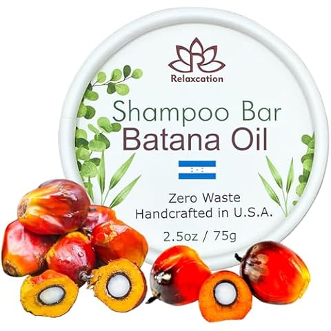Relaxcation Batana Oil Solid Shampoo Bar for Hair Growth, Reduces Hair Loss, Hydrates Dry Hair, Improves Scalp Health, With Castor Oil, Jojoba, Argan & Aloe Vera, Handcrafted in USA, Travel-Friendly Cover