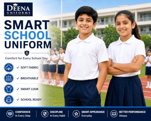Image of Kids White Polo Neck T-Shirt | Half Sleeve Cotton Blend School Uniform Polo T-Shirt for Boys & Girls | PT Uniform, Sports, House Wear & Daily Activities