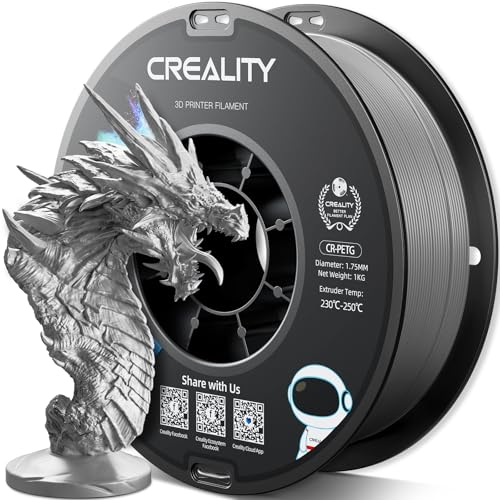 Official Creality PETG 3D Printer Filament 1.75mm 1KG (2.2lbs), High Precision Strong Toughness, Odorless Better Flow Moistureproof 3D Printing Ender Filament(Grey) Petg-1kg Grey