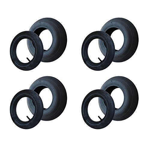 Preisvergleich Produktbild 4 Set Reifen+Schlauch 400x100 4.80 / 4.00-8 Rillen Profil PR4-Lagen Tragfähigkeit 305 kg