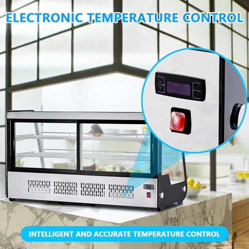 Image of Commercial Display Refrigerator, 3.5 Cu.Ft Refrigerated Display Case with Adjustable Shelves and LED Lighting, Countertop Display Fridge with Rear Sliding Glass Door for Cafe, Restaurant, Bakery