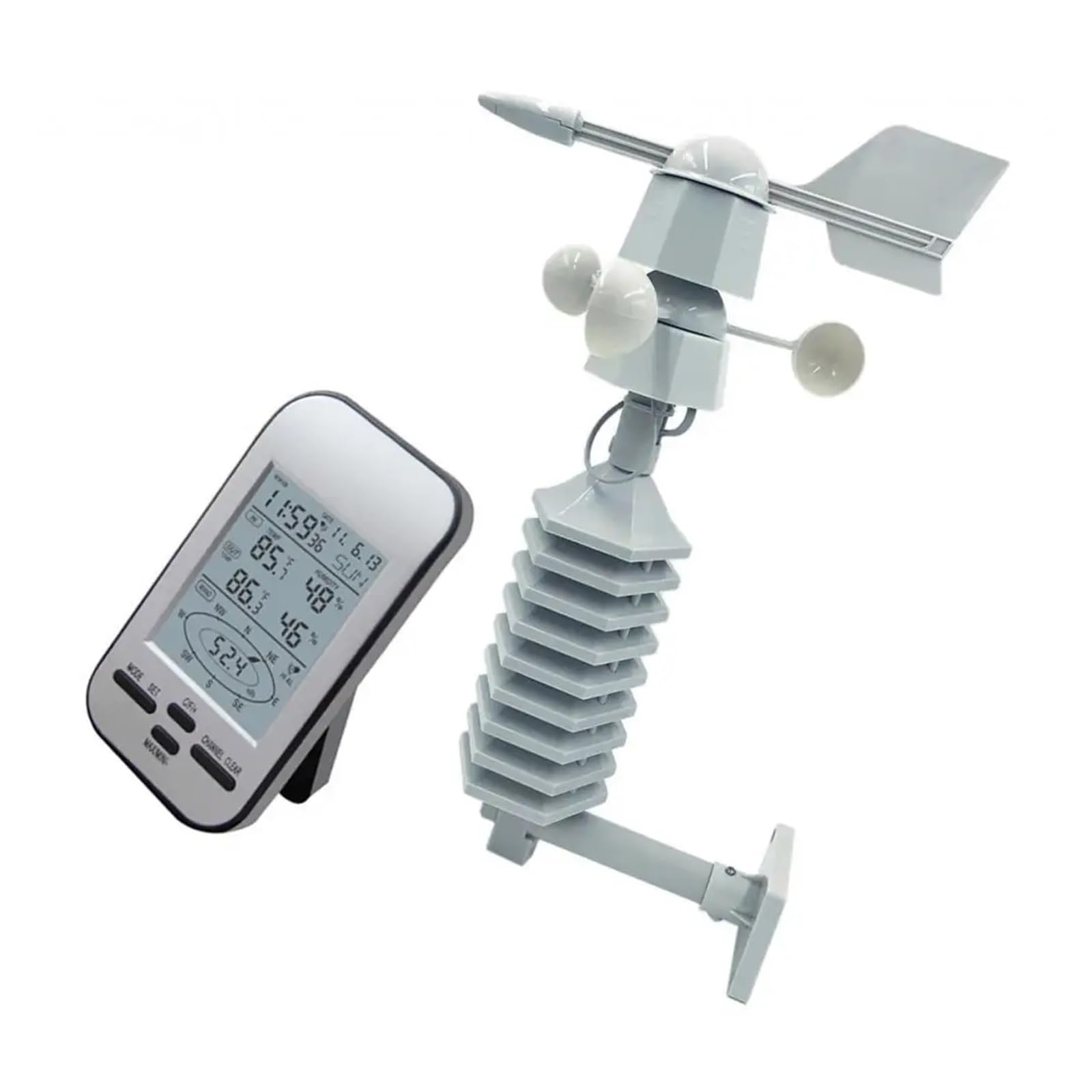 Drahtloser Anemometer Dual Mount Windsensor LCD Wetterstation Uhr Windgeschwindigkeit Richtung Chill Home Temperatur Luftfeuchtigkeit WS023