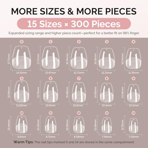Image of MelodySusie Extra Short Ballerina X Nail Tips - 300Pcs 15 Sizes Clear Acrylic, Half Matte Full Cover Press on Nails for DIY Extension & Salon Use,Pre-Shaped for Long-Lasting Manicure