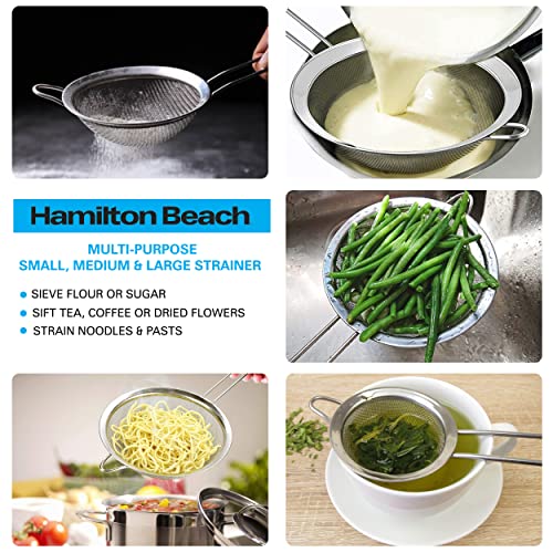 Hamilton-Beach-Fine-Mesh-Strainer-Stainless-Steel-Fine-Mesh-Sieve-Set-of-3-Strainers-for-Baking-Pasta-Rice-Flour-Vegetable-Tea-Sifter-Food-Strainer-with-Long-Handle-Perfect-Kitchen-Tool Hamilton Beach Fine Mesh Strainer Stainless Steel Fine Mesh Sieve Set of 3 Strainers for Baking Pasta Rice Flour Vegetable Tea Sifter Food Strainer with Long Handle Perfect Kitchen Tool