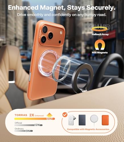 Image of TORRAS 360 Magnetic Stand for iPhone 17 Pro Max Case, [Fit for MagSafe] [4X Military-Grade Protection] Slim Case for iPhone 17 Pro Max 6.9 inch, Translucent Cosmic Orange, Ostand O3 Fitness Series