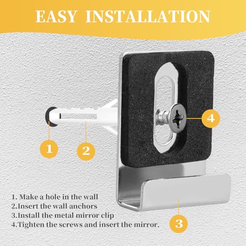 Image of 12 Pcs Metal Mirror Holder Clips, Wide Channel Mirror Hanging Kit, Heavy Duty Mirror Holders for Wall Mounting, Frameless Mirror Mounting Hardware, Mirror Hangers Retainer with Screw 1 /4 inch(Silver)