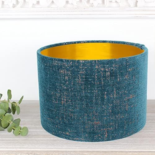 Teal Green Zonda Drum Lampshade (Bronze Lining, 20cm Diameter Ceiling Pendant)