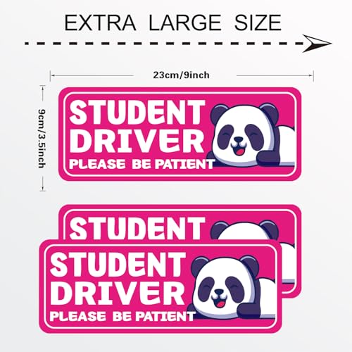 Image of Student Driver Please Be Patient Car Magnet, Rose Red Panda Series Cute Picture, Patient With Reflective Magnetic Bumper Sticker Set Detachable, Novice Safety Signs.Set of 3