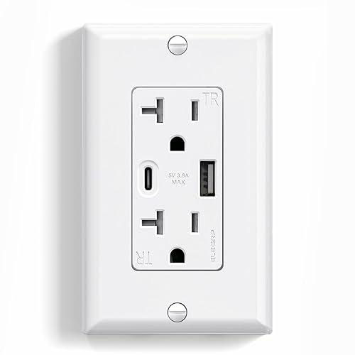 Miniatura 16 de ELEGRP Tomas de pared USB, receptáculos de pared USB C de 15 amperios, enchufes con puertos USB A y USB C, receptáculo resistente a manipulaciones,