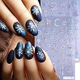 2sheets 5D Embossed Christmas Nail Stickers Self Adhesive Snowflake Nail Art Stickers Colorful Christmas Tree Moon Star Nail Decals Winter Xmas Nail Design Stickers for Women Girl