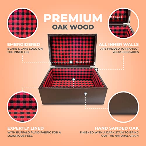 Large Oak Wooden Keepsake Box - Storage Box Lined With Buffalo Plaid - Wooden Boxes With Hinged Lid - Decorative Box For Home Jewelry Baby (Hinge Box) #TOP2