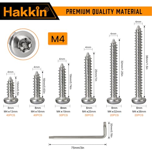 Self Tapping Screws Hakkin 180Pcs #8 Button Head Torx Security Screws Sheet Metal 304 Stainless Steel Anti-Theft Tamper Proof Screws Assortment Kit with T20 Wrench - Image 3
