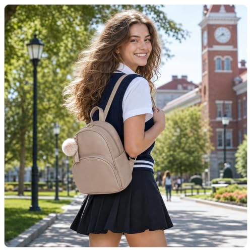 Image of ECOSUSI Mini Backpack for Women Vegan Leather Small Backpack Purse | Cute Pom Bookbag for Ladies Travel Shoulder Bag with Charm Tassel, Black