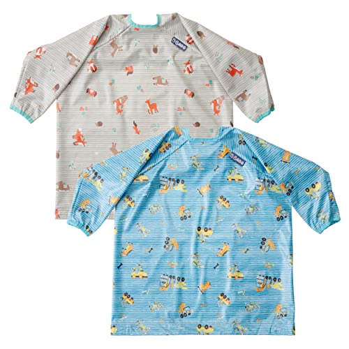 BIBaDO - 2 Pack Coverall Baby Feeding Bib, Easy to Clean Long Sleeve Bib, Baby Bibs for Eating, Adjustable High Chair Catch All, Sleeved Bib