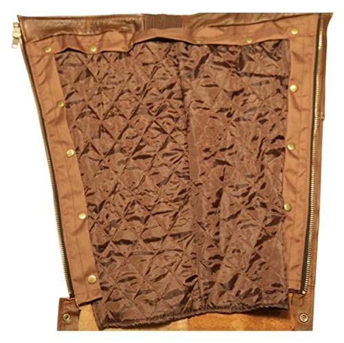The Nekid Cow Premium Mens Brown Bomber Jacket Styled Leather Motorcycle Riding Biker Chaps with Zip-Out Insulated Lining and Full Pockets (Small) - Thumbnail 5