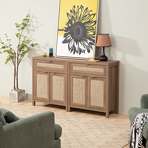 Sicotas SCEWA20004OA Sideboard Buffet Cabinet Set Of 2, Rattan Credenza Storage Cabinet thumb #7