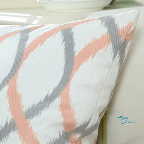Pack Of 2 Calitime Cozy Fleece Throw Pillow Cases Covers For Couch Bed Sofa Modern Two-Tone Waves Geometric 18 X 18 Inches Gray Coral Pink #TOP4