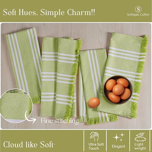 Image of Stripe Tea Towels 4 Pack, 16x26 Inches, Dish Towels for Kitchen Drying, Reusable Rags, Absorbent and Washable Cloths, Cleaning Towels for Dishes and Everyday Use - Lemon Green