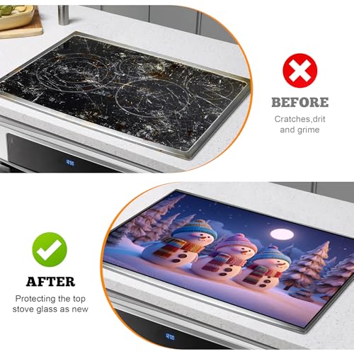 Image of Christmas Multi-Design Stove Cover for Glass /Electric Stoves - 3-in-1 Heat-Resistant Protector Mat, Non-Slip Drying Rack 28 inchx20 inch