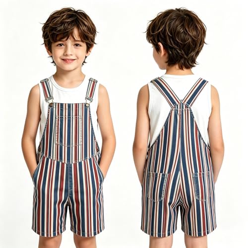 Peto a cuadros y rayas estilo Brit Casual para niños y niñas de algodón cómodo 2