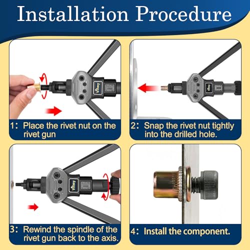 Image of 50Pcs M10 Rivet Nuts, Metric Zinc Plated Finish Carbon Steel Flat Head Threaded Insert Nutsert Kit