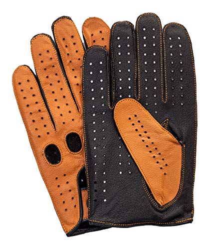 Image of Riparo Men's Leather Driving Gloves - Genuine Cowhide Full-Finger Gloves for Driving & Motorcycle Riding - Breathable Perforated Motorsport Style