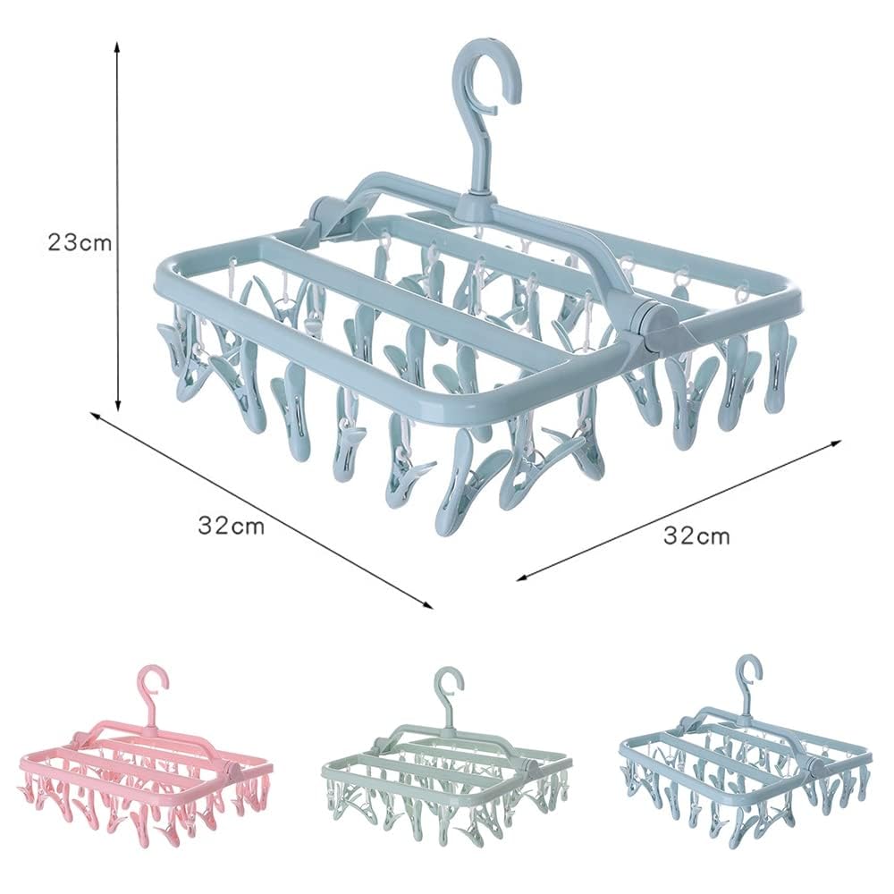 Tendederos Plegables, Colgante con 32 Pinzas, Tenderetes Interior Exterior, Colgador de Plastico, para Calcetines, Ropa Interior, Ropa de Bebé