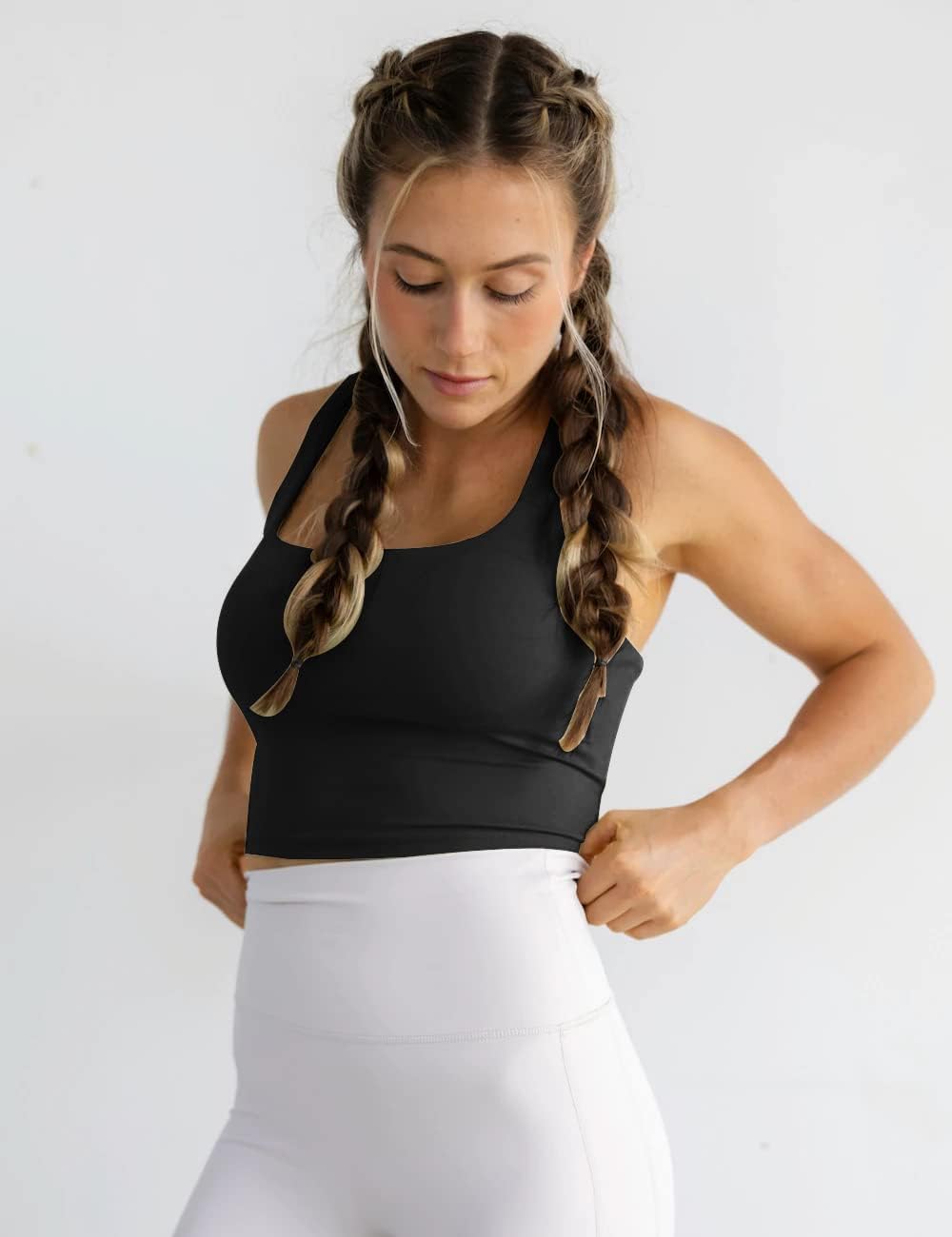 Women's Strappy Sports Bra Criss Cross Back Crop Tank Top Padded Fitness Workout Tops Longline Yoga Bras