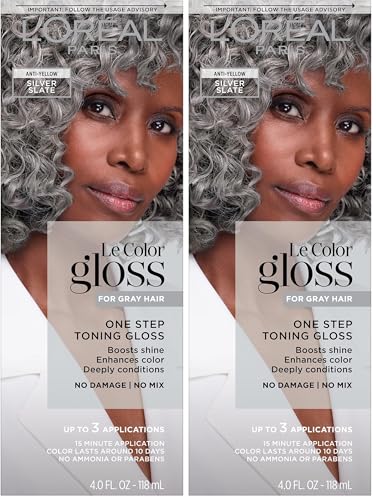 Image of L'Oreal Paris Le Color Gloss Step Toning Gloss,In-Shower Hair Toner with Deep Conditioning Treatment Formula for Gray Hair,Silver Slate,1 Kit,(Pack of 2)