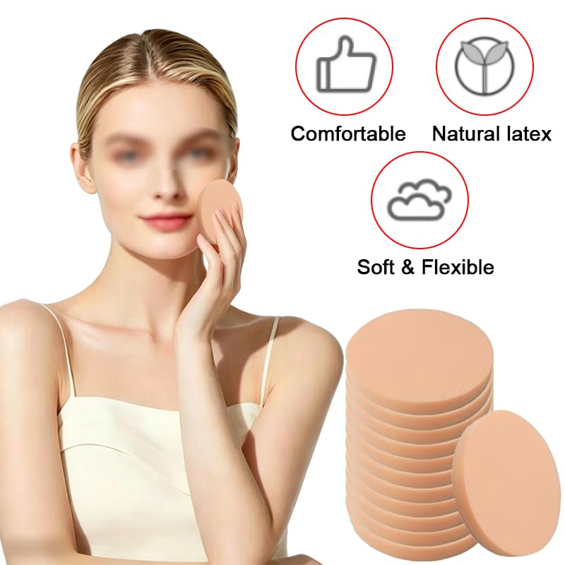 12 Pcs Nude Round Makeup Sponges, Make up Sponges for Foundation and Powder, Face Blenders for Liquid and Cream Concealers, Wet and Dry Dual-Use
