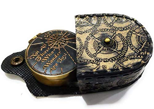 Brújula de latón con estuche de cuero 2 pulgadas miniatura 1
