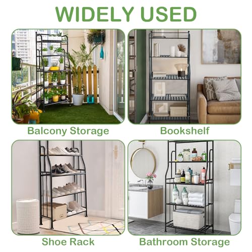 CXRYLZ-FUR Blumenregal Metall, 5 Tire Schwarz Pflanzenständer mit 10 Haken, Pflanzenregal Blumenständer Lagerregal Blumentreppe Pflanzentreppe Gartenregal Plant Stand für Indoor Outdoor Balkon Küche