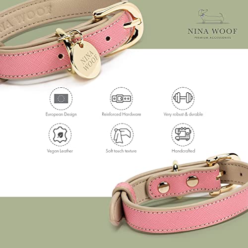 Rio Vegan Leather Dog Collar - Classy Pink Collar for Large Medium & Small Dogs - Comfortable with Golden Buckle (S 34cm - 40cm) - Image 4