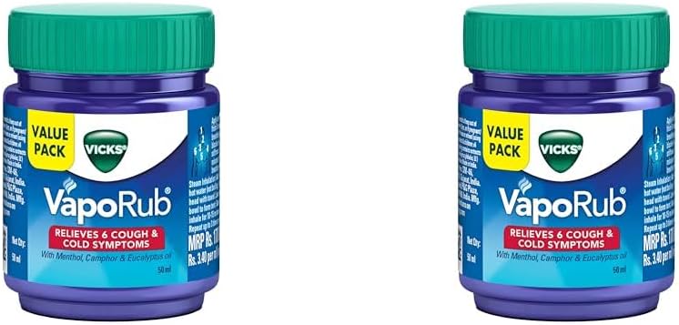 Vaporub 50ml, Relief From Cold, Cough, Blocked Nose, Headache, Body Ache, Muscular Stiffness And Breathing Difficulty (Pack of 2)
