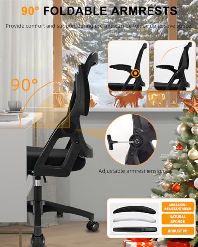 Durrafy Ergonomic Office Chair, Desk Chair with 90° Flip-up Armrests, Lumbar Support & Height Adjustable, Breathable Swivel Computer Chair with Tilt Function, Mid-Back Mesh Chair For Home/Office - Image 8