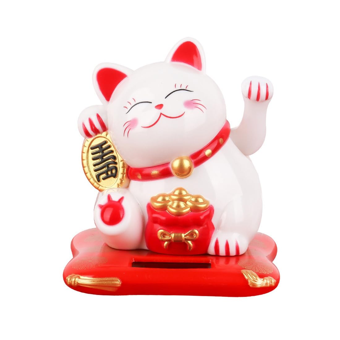 1 pezzo Gatto Cinese Portafortuna Maneki Neko Lucky Cat, Gatto di Benvenuto ad Energia Solare, Maneki Neko Originale, Oggetti per la Casa, Home Display Car Decor (Bianco)