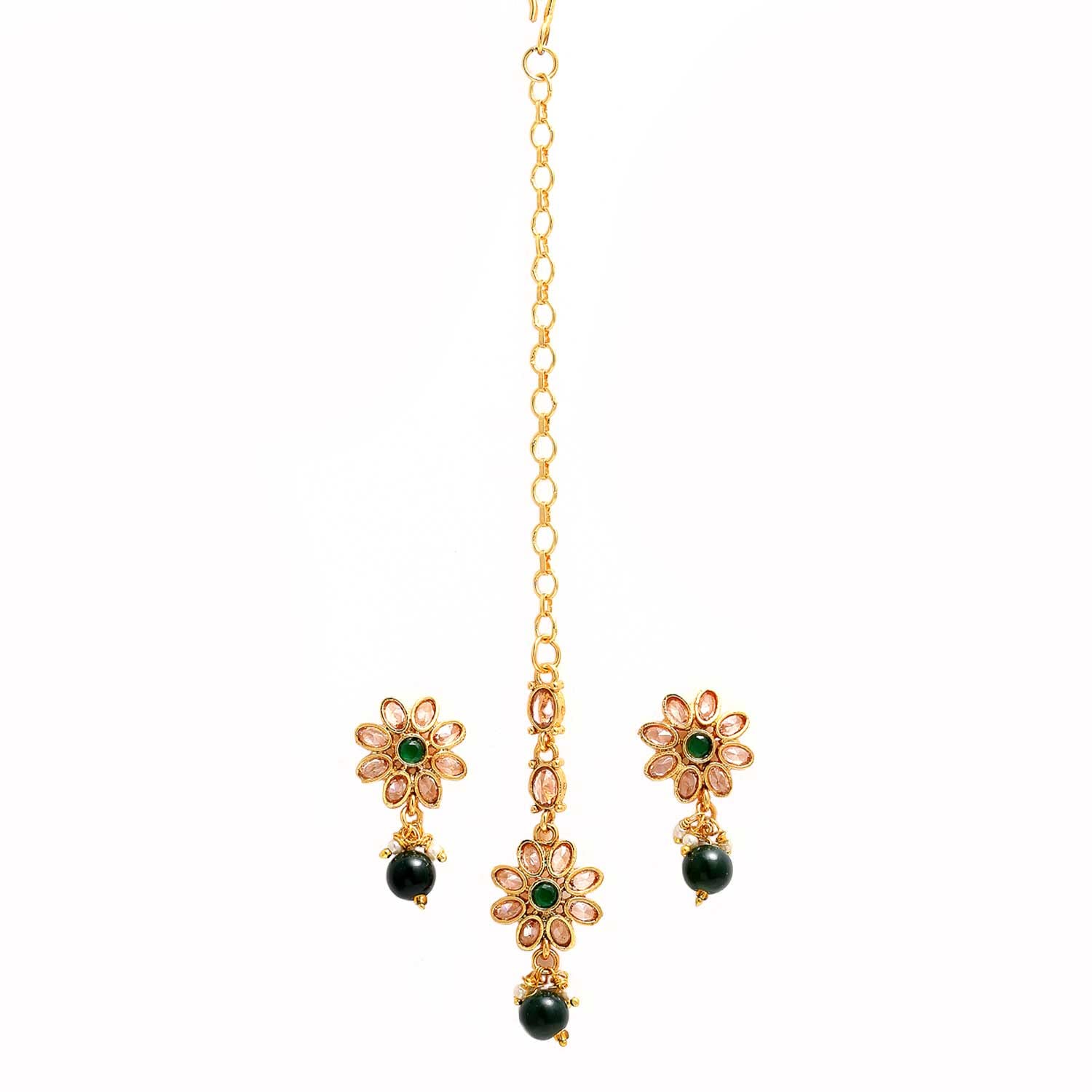KENNICE Gold-Plated Kundan Studded Maang Tika with Earrings Set Jewellery For Women and Girls (B0BVM3X3D7) Amazon Price History, Amazon Price Tracker