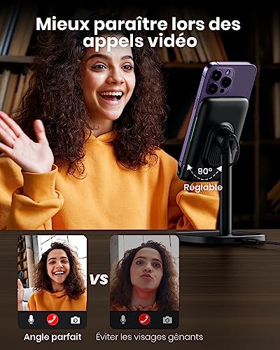 INIU Chargeur Induction, 15W Certifié Qi Charge Rapide à Double Bobine, Lumière Adaptative Facile à Dormir, Chargeur sans Fil pour iPhone 13 12 11 8 Pro Max XR XS X Samsung S22 S21 S20 LG, Noir – Image 4