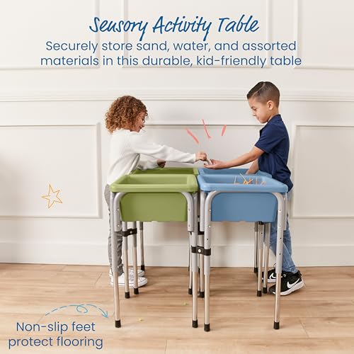 Image of ECR4Kids 4-Station Sand and Water Adjustable Play Table, Sensory Bins, Fern Green /Powder Blue