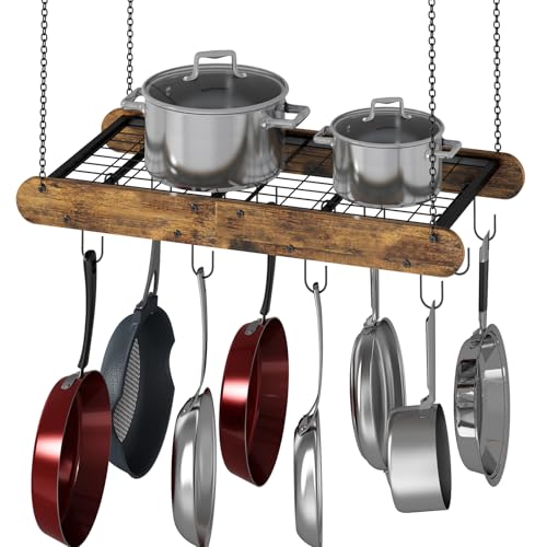 GILLAS Pot Racks Hanging Ceiling Mount with 12 S-Shaped Hooks, Heavy-Duty Pot and Pan Organizer Rack, Space-Saving Ceiling Mounted Storage for Kitchen Cookware