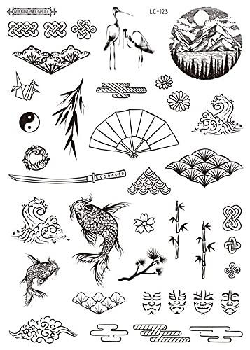2 Blätter Temporäre Koi Tattoos – Japanische Fake-Tattoos Mit 4 Motiven, Wasserfest & Hautfreundlich
