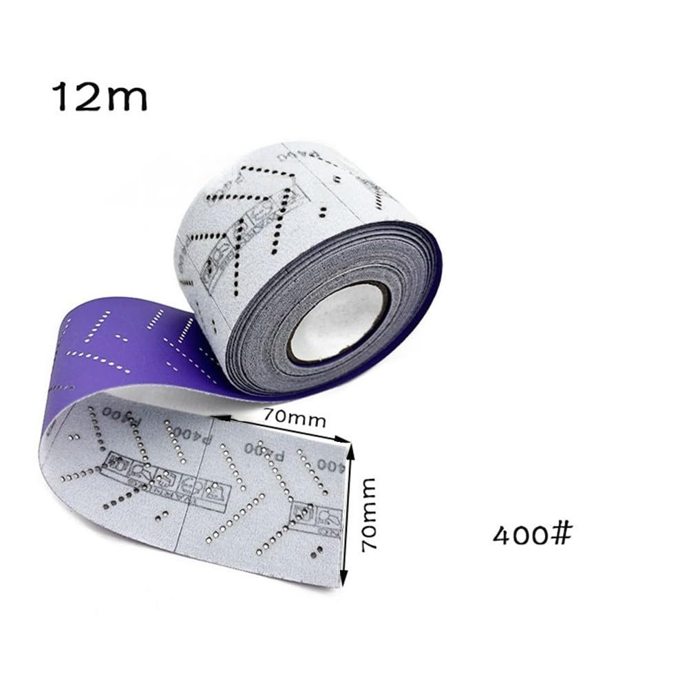FABULETTA Para 1 rollo de papel de lija violeta de 12 m de largo, grano 80-600, rollo de papel de lija con varios agujeros para lijar madera y metal