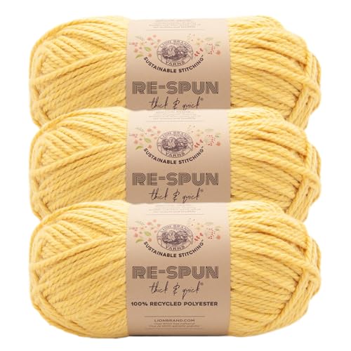Image of Lion Brand Yarn, Re-Spun Thick & Quick Yarn, Sunshine, Yellow, 3 Pack
