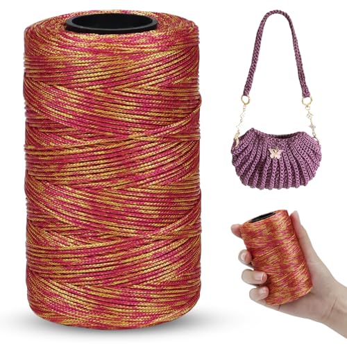 LEREATI Polyester Macrame Cord 1mm x 251yards Polyester Yarn for Crocheting Braided Polypropylene Cord Crochet Bag Cord Macrame Yarn for Crocheting, Handbag, Beading, DIY Crafts (Red-Yellow)