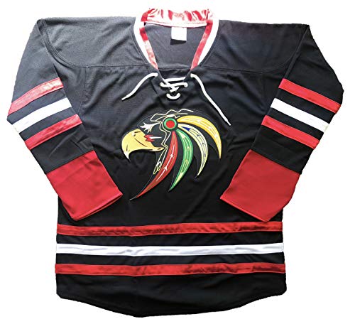 Blackhawks Jerseys with Hawk Crest - Offered in Three (3) Colors and 10 Sizes, We Add Your Name and Number (Black, Adult M)