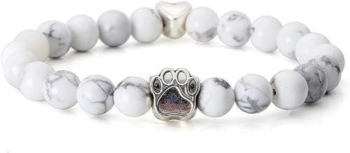 Miniatura 3 de JOVIVI Pulseras ajustables de cuentas de cristal de piedra volcánica con poder curativo y dije de huella de perro