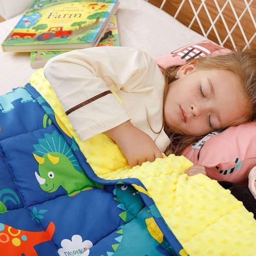 Uttermara Weighted Blanket 3 lbs, Ultra Cozy Minky Fleece and Cotton Sided with Cartoon Patterns, Reversible Heavy Blanket Great for Calming and Sleeping, 36x48 inches, Blue Dinosaur Park Bl